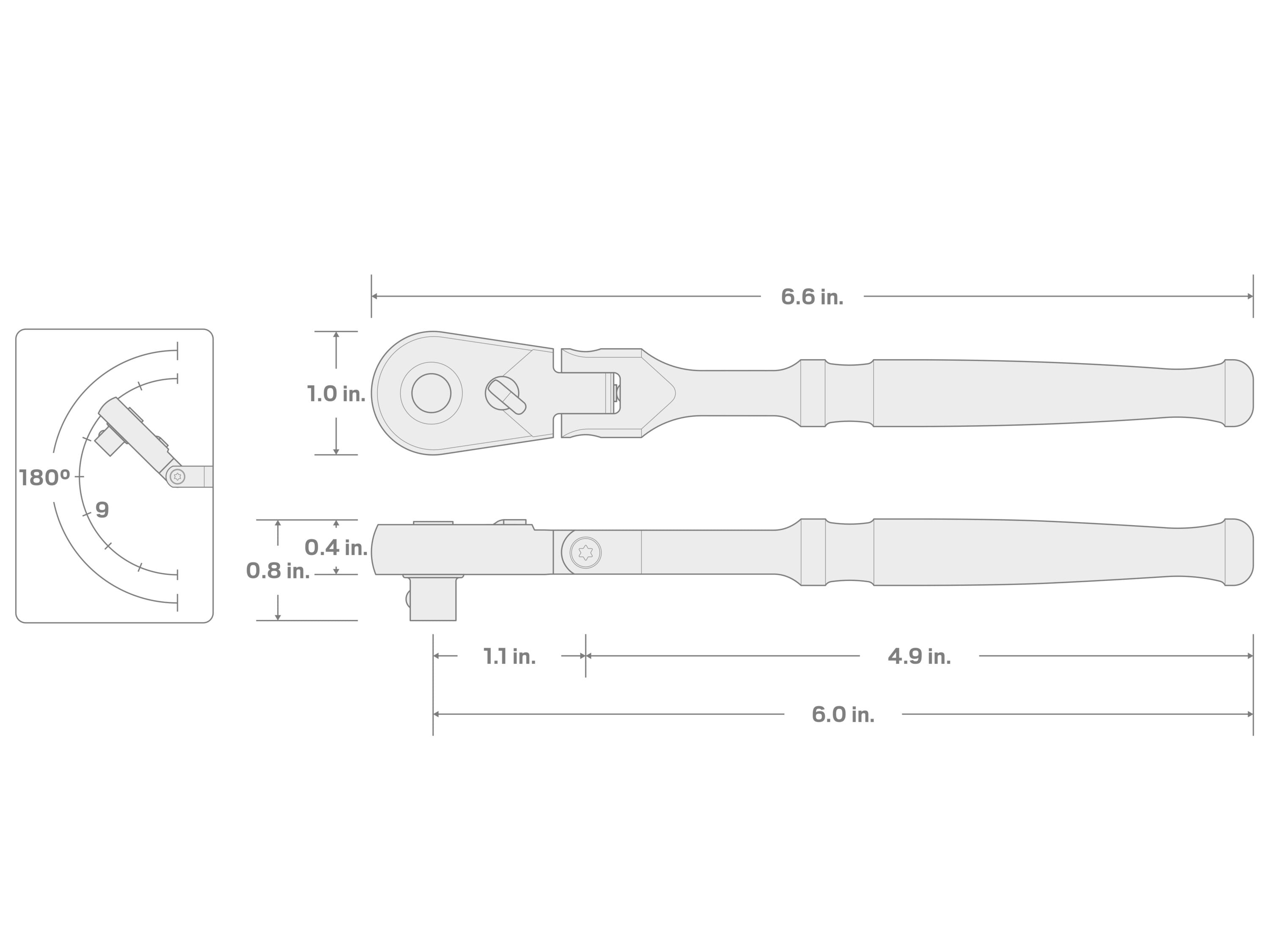 Llave de trinquete de cabeza flexible de 90 dientes y mango pulido completo de 1/4 pulgadas TEKTON SRH31006.
