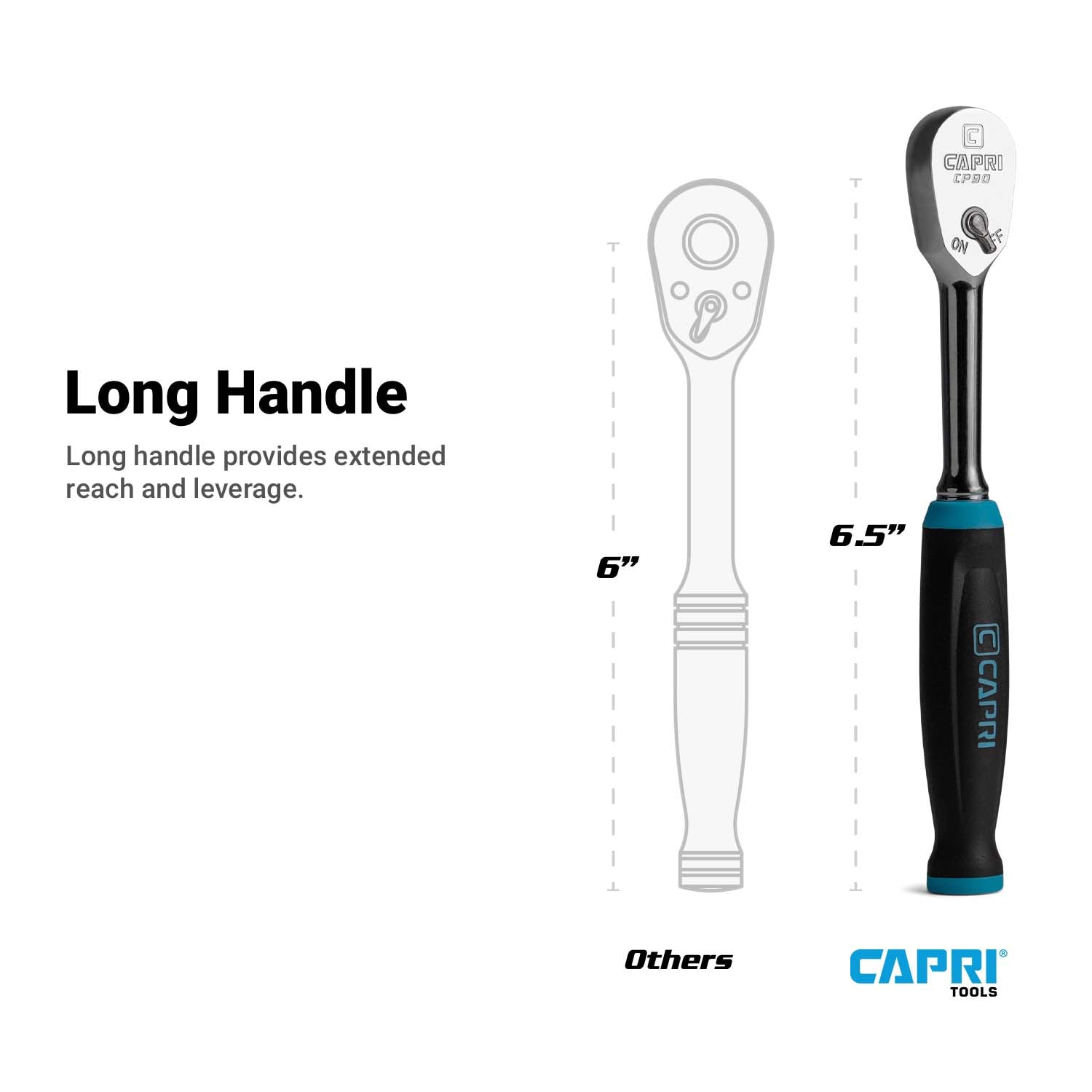 Llave trinquete de mango cómodo y agarre de 90 dientes Capri Tools de 1/4 pulgadas