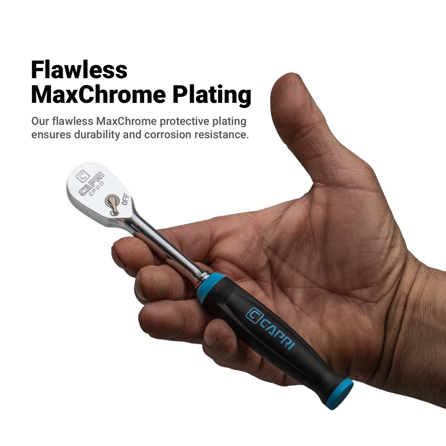 Llave trinquete de mango cómodo y agarre de 90 dientes Capri Tools de 1/4 pulgadas