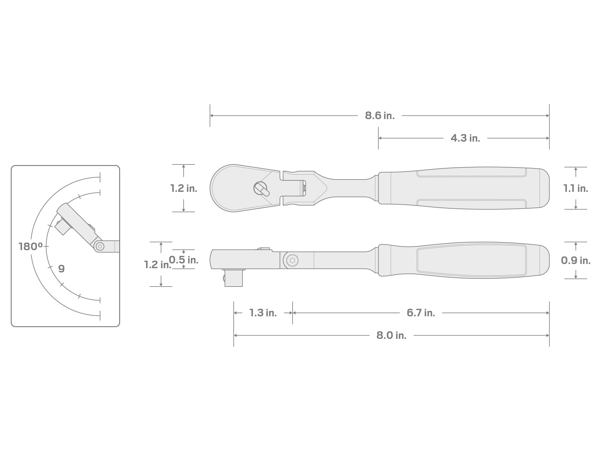 Llave de trinquete con cabeza flexible y mango de agarre cómodo de 3/8 pulgadas TEKTON 90 dientes SRH22108