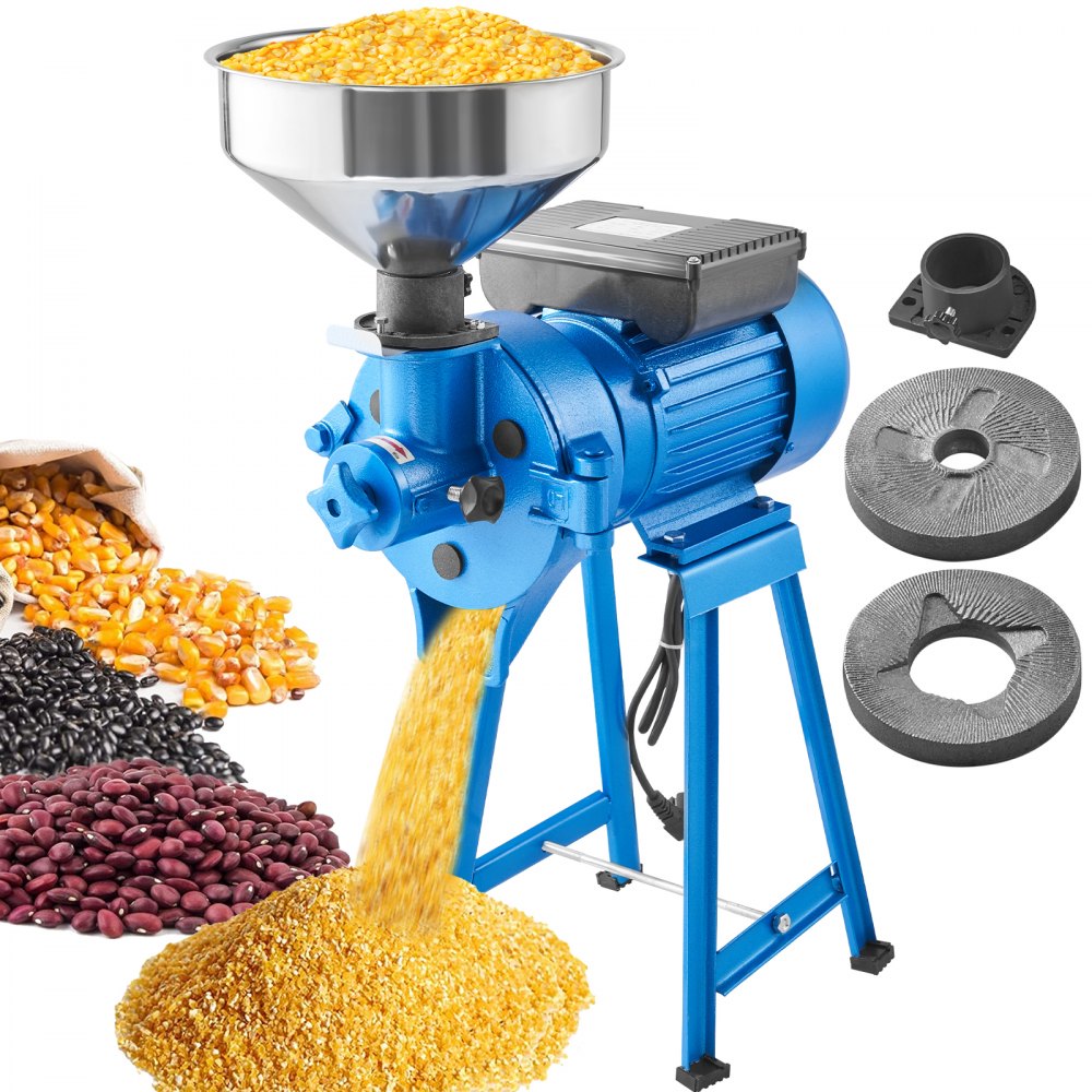 VEVOR Electric Grain Mill Grinder, 1500W 110V Spice Grinders, Commercial Corn Mill with Funnel, Thickness Adjustable Powder Machine, Heavy Duty Feed Flour Cereal Mill Wheat Grinders, Dry & Wet Grinder - DDMPSGWY3000WPEK7V1