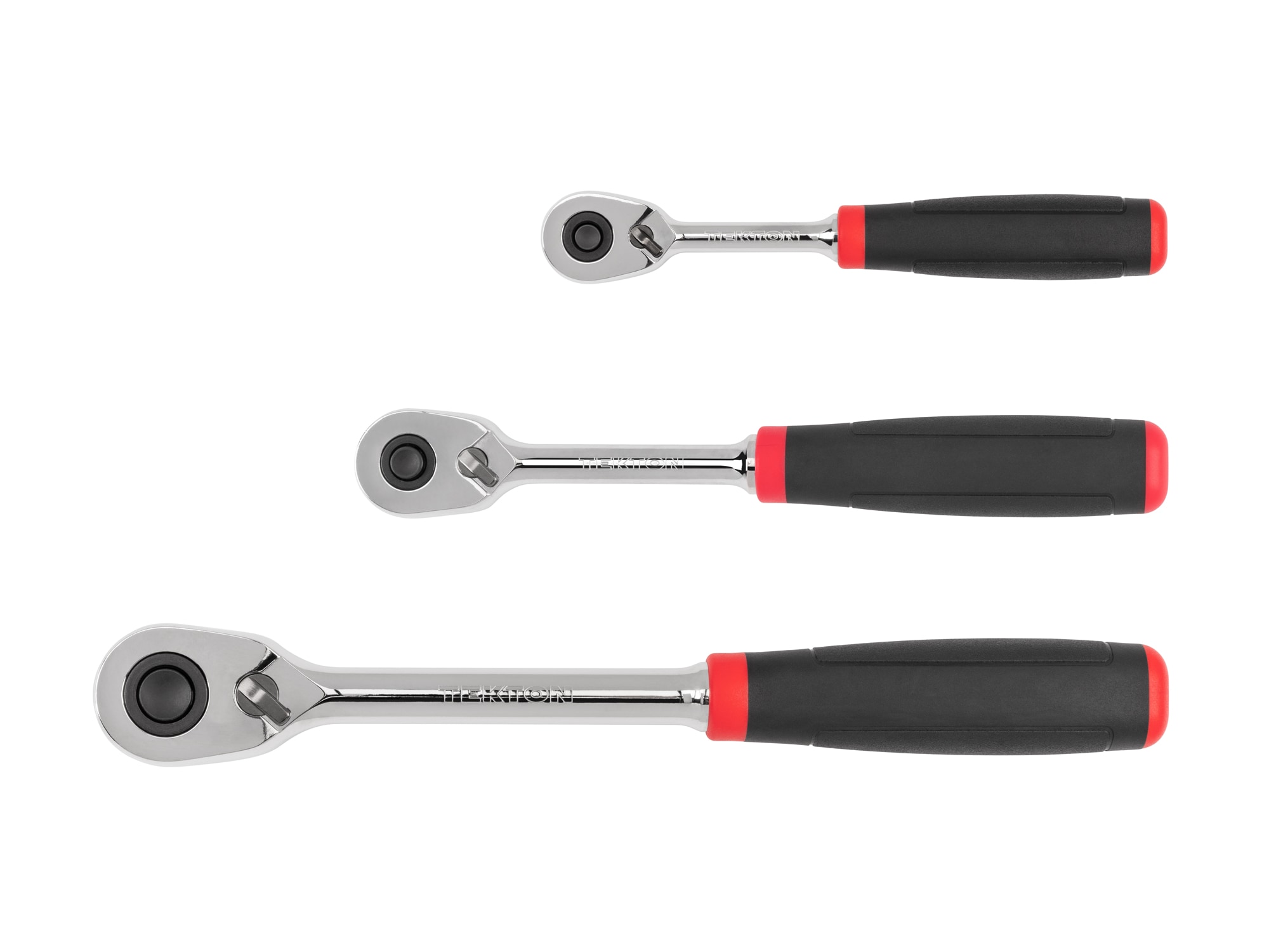 Juego de Llaves de Carraca con Mango de Agarre Cómodo de 3 Piezas TEKTON de 90 Dientes, para 1/2, 3/8 y 1/4 de Pulgada SRH91101