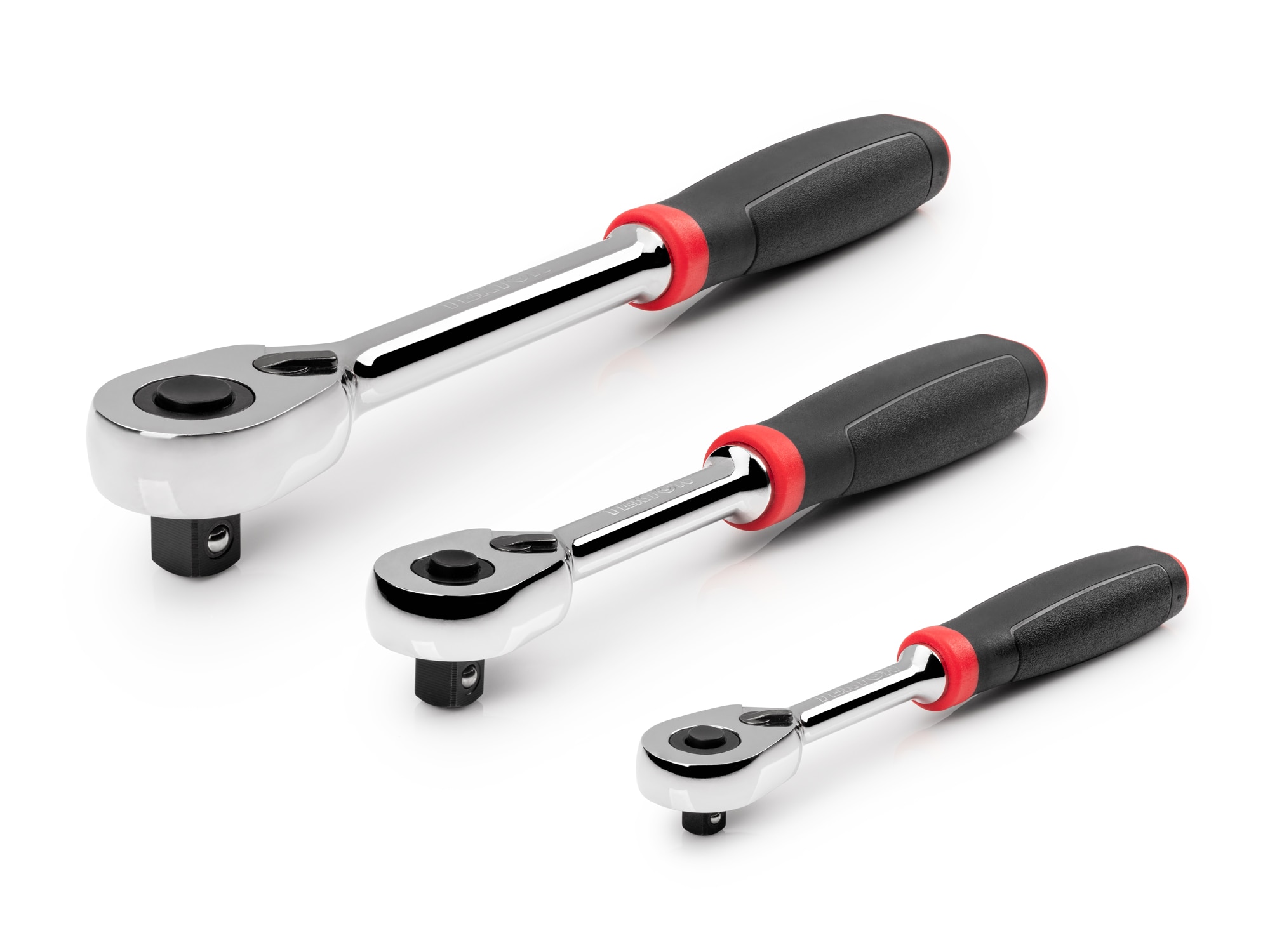 Juego de Llaves de Carraca con Mango de Agarre Cómodo de 3 Piezas TEKTON de 90 Dientes, para 1/2, 3/8 y 1/4 de Pulgada SRH91101