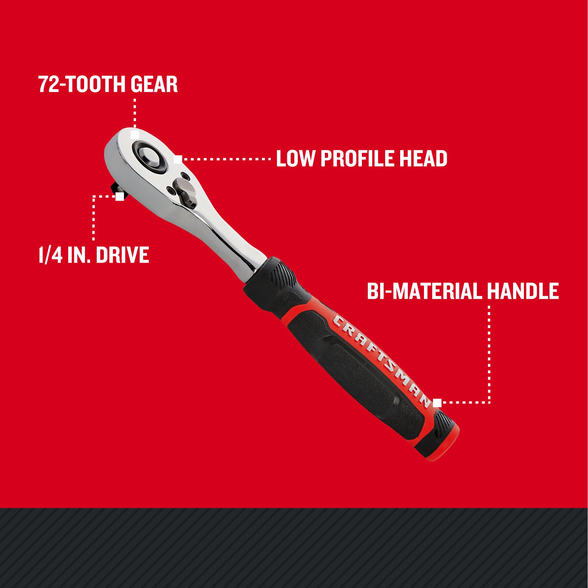 Trinquete de mango ergonómico de 1/4 pulg. con 72 dientes de CRAFTSMAN