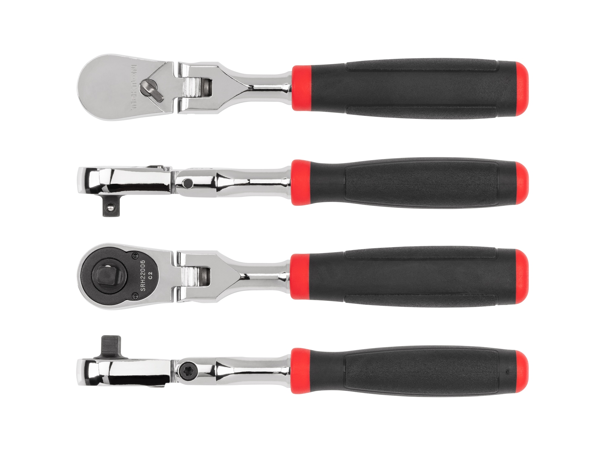 Llave de trinquete de cabeza flexible con mango antideslizante para maniobras cómodas TEKTON de 1/4 pulgadas con 90 dientes