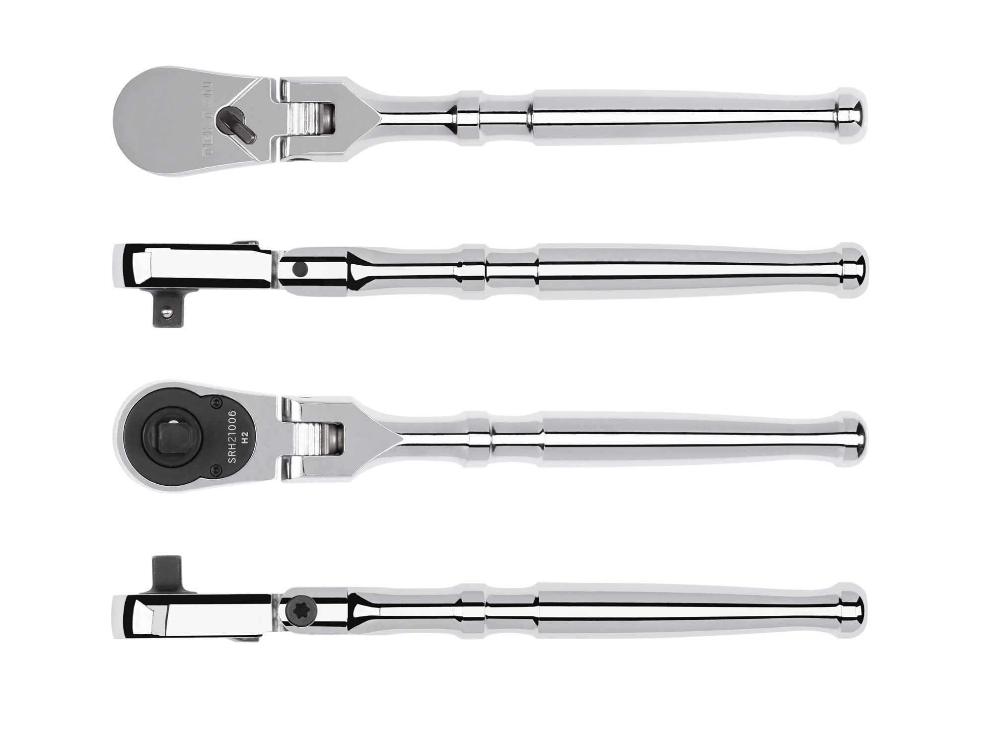 Llave de trinquete con cabezal flexible y mango pulido completo de 1/4 pulgadas de TEKTON con 90 dientes