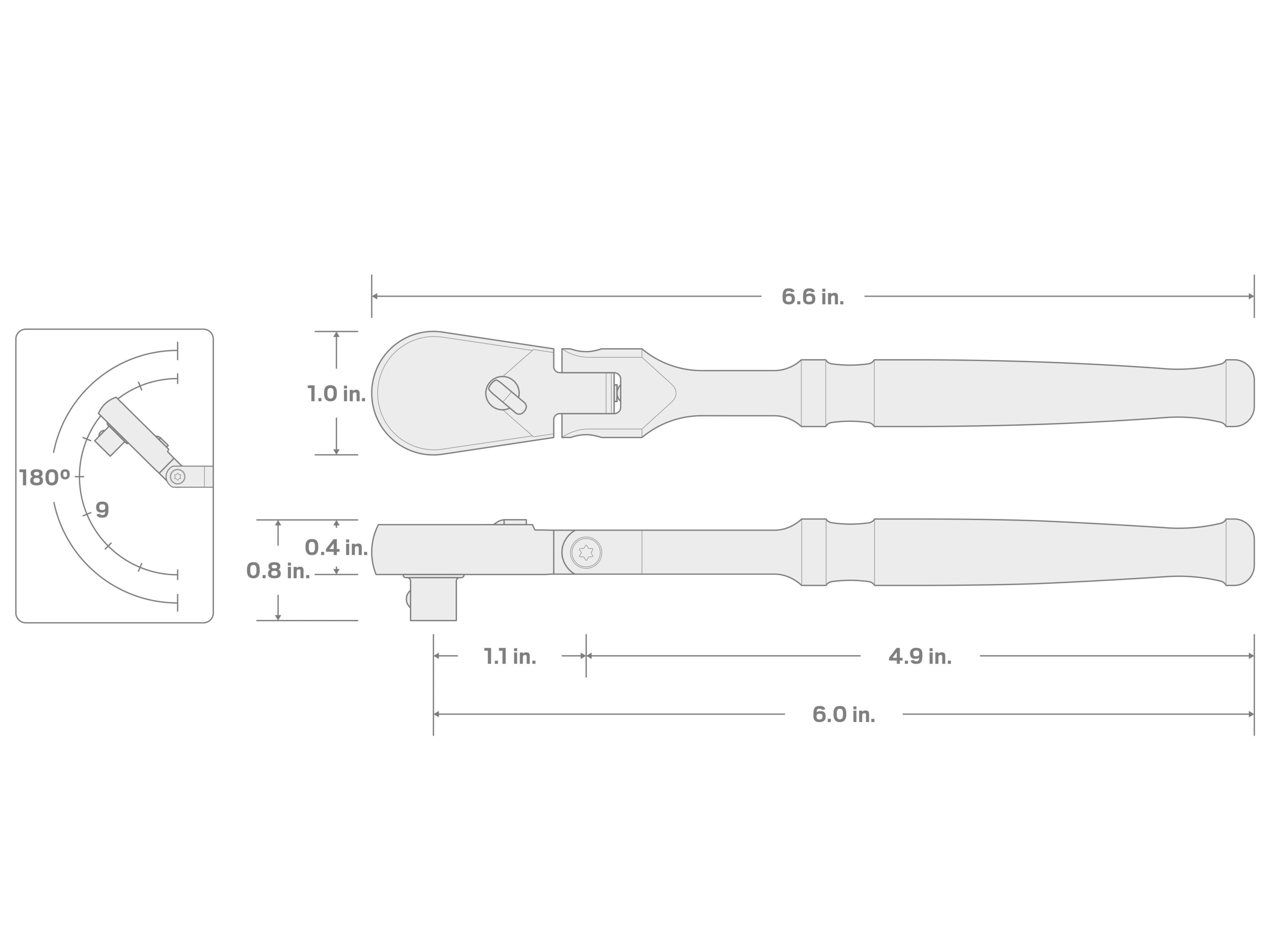 Llave de trinquete con cabezal flexible y mango pulido completo de 1/4 pulgadas de TEKTON con 90 dientes
