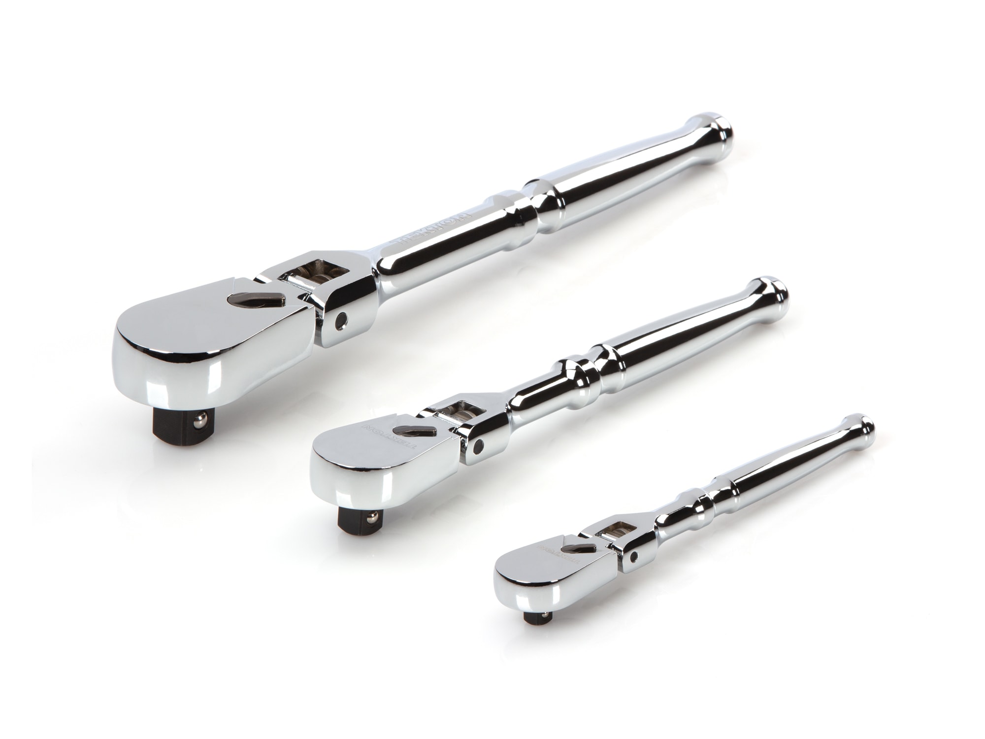 Juego de Llaves de Trinquete de Cabeza Flexible con Acabado Pulido 3 Piezas TEKTON 90 Dientes de 1/2 pulgada, 3/8 pulgadas y 1/4 pulgadas SRH92004