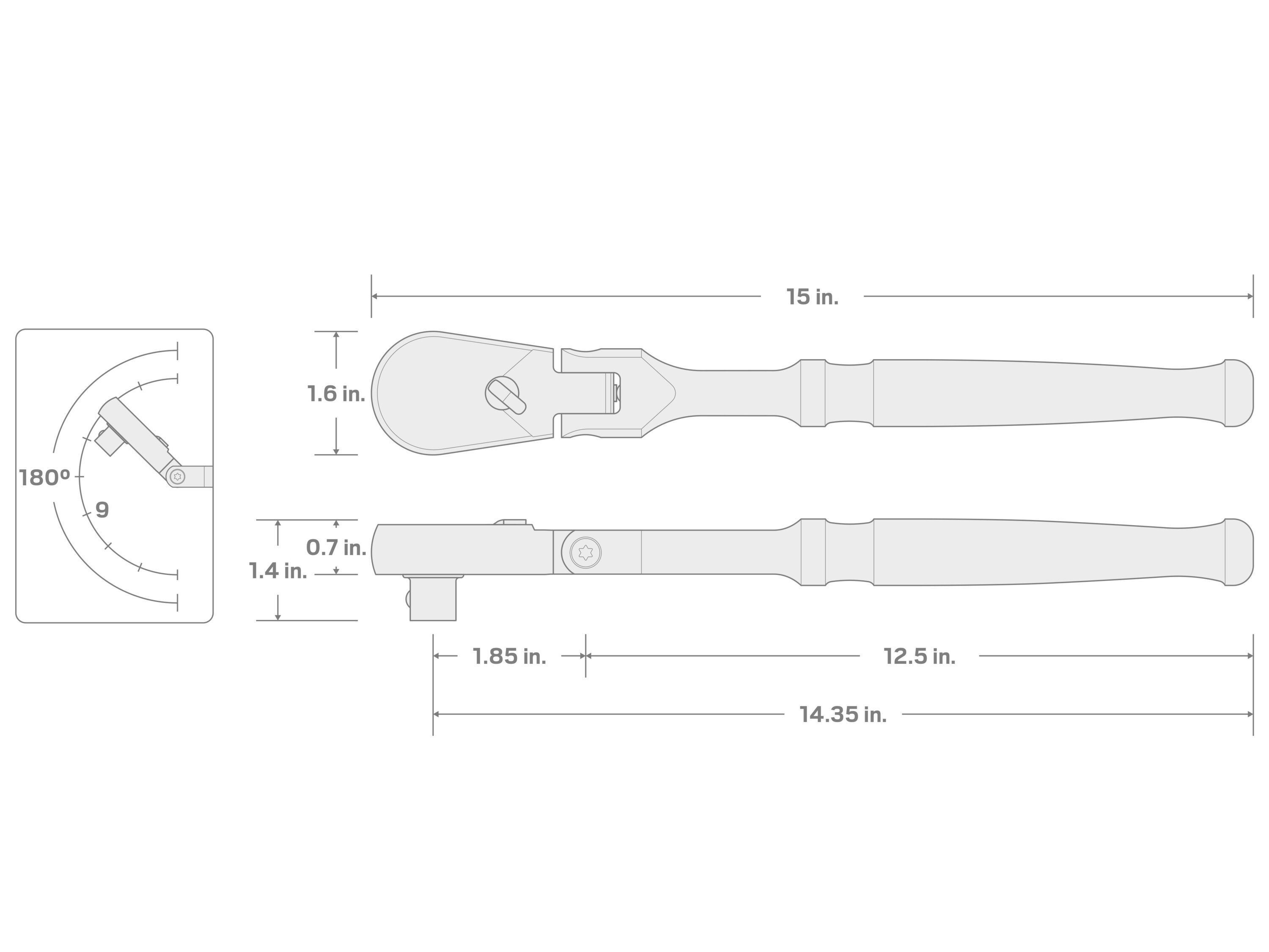 Llave trinquete con cabeza flexible de 90 dientes, 1/2 pulgada drive con acabado pulido completo Tekton SRH21214