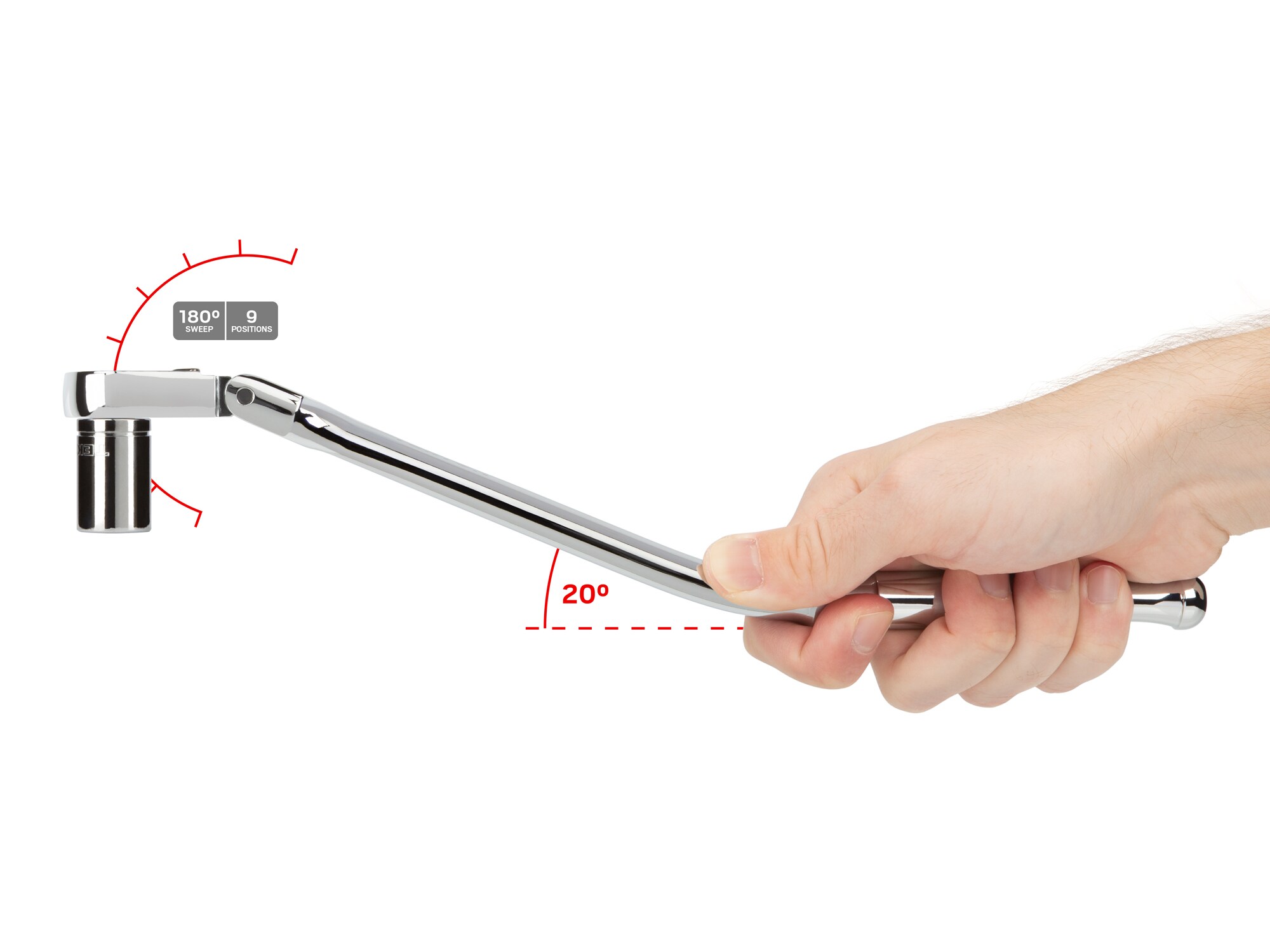 Trinquete de Cabeza Flexible con Mango de Pulido Completo de 3/8 pulgadas de 90 Dientes Tekton