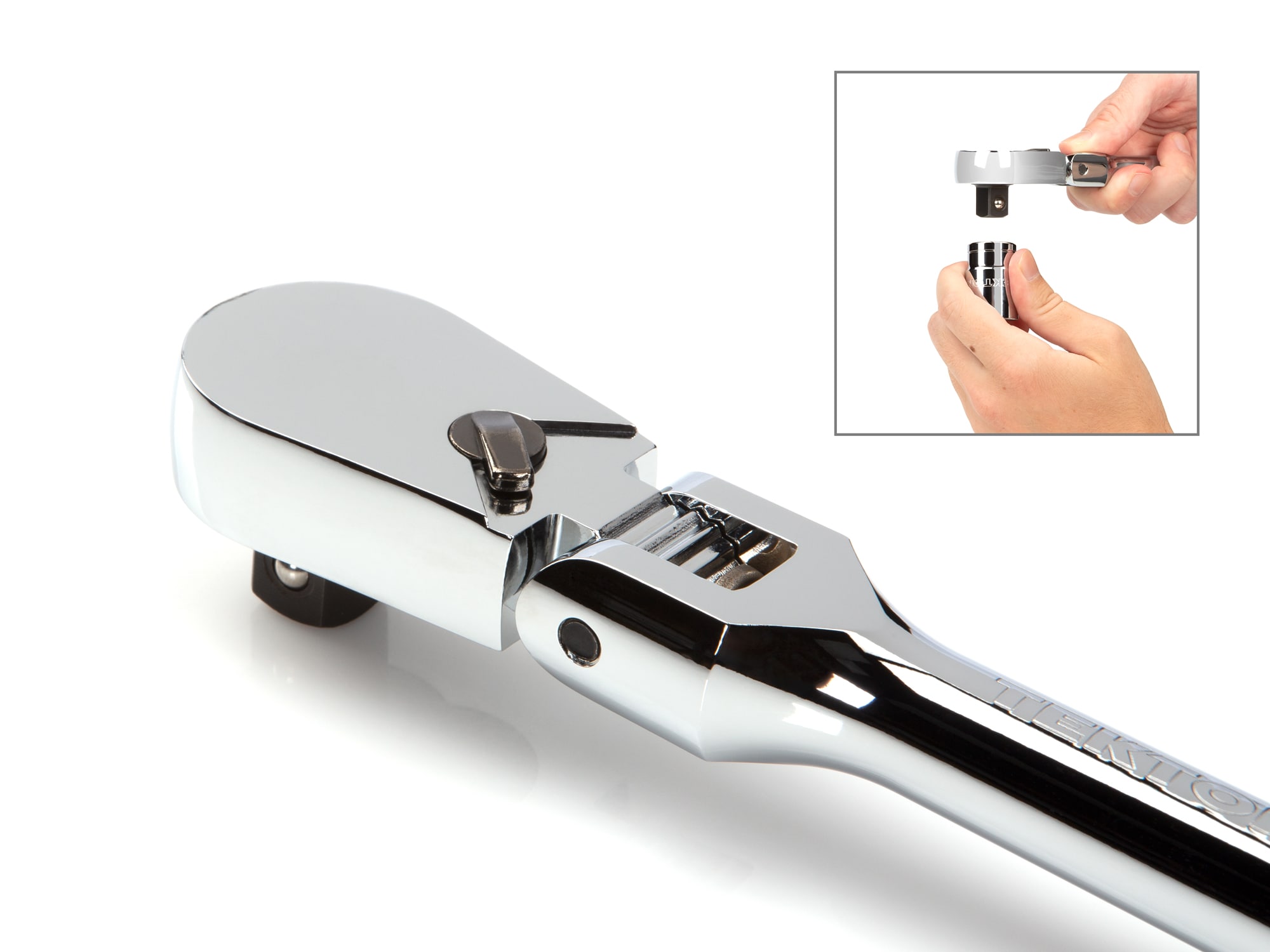 Trinquete con cabezal flexible y mango pulido completo de 90 dientes TEKTON de 1/2 pulgada de unidad SRH23214