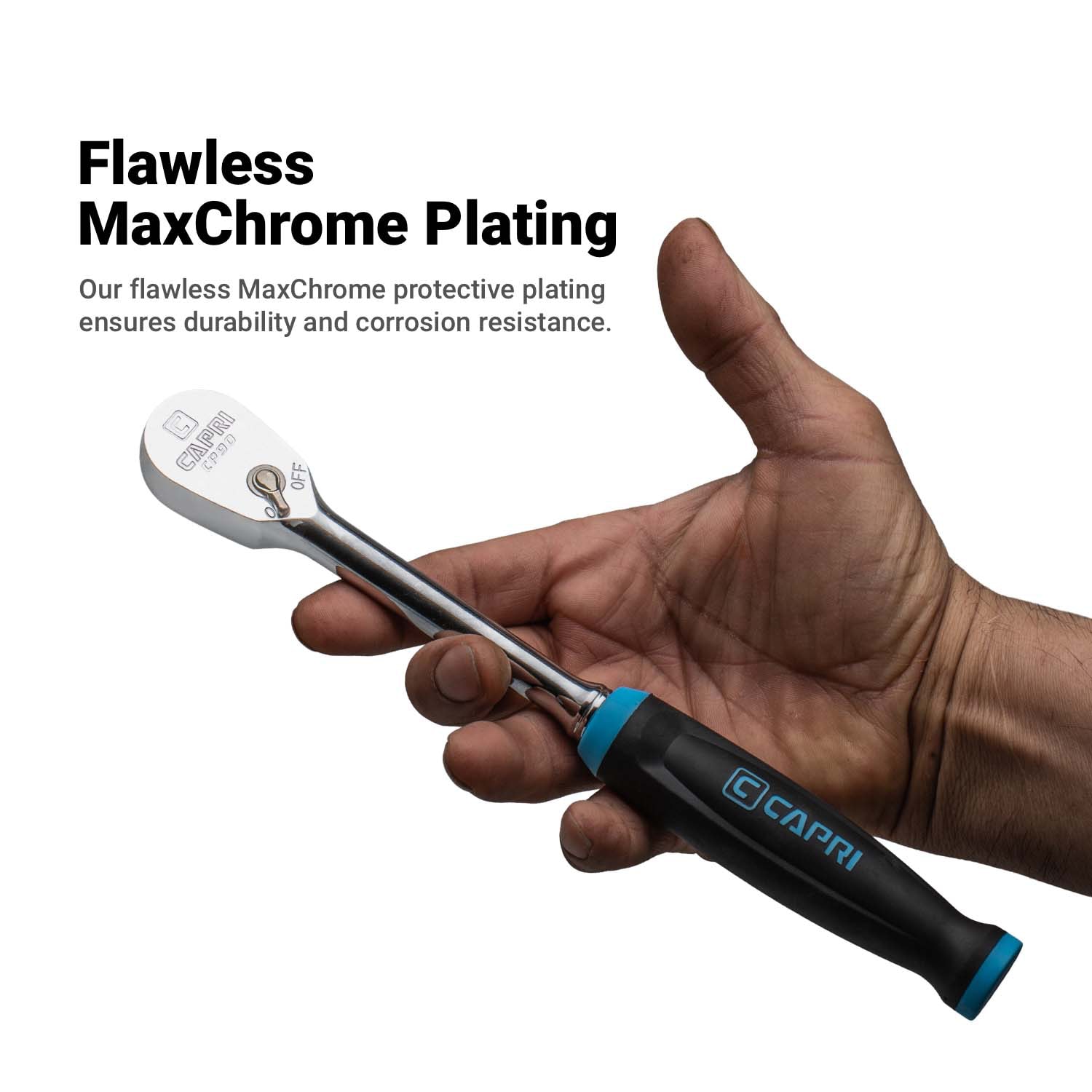 Llave de trinquete con mango ergonómico de Capri Tools de 90 dientes y 3/8 pulgadas de unidad.