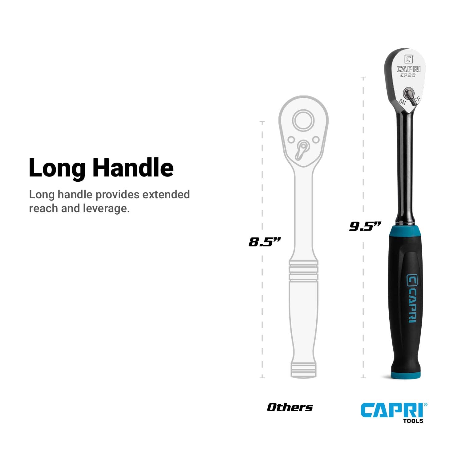 Llave de trinquete con mango ergonómico de Capri Tools de 90 dientes y 3/8 pulgadas de unidad.