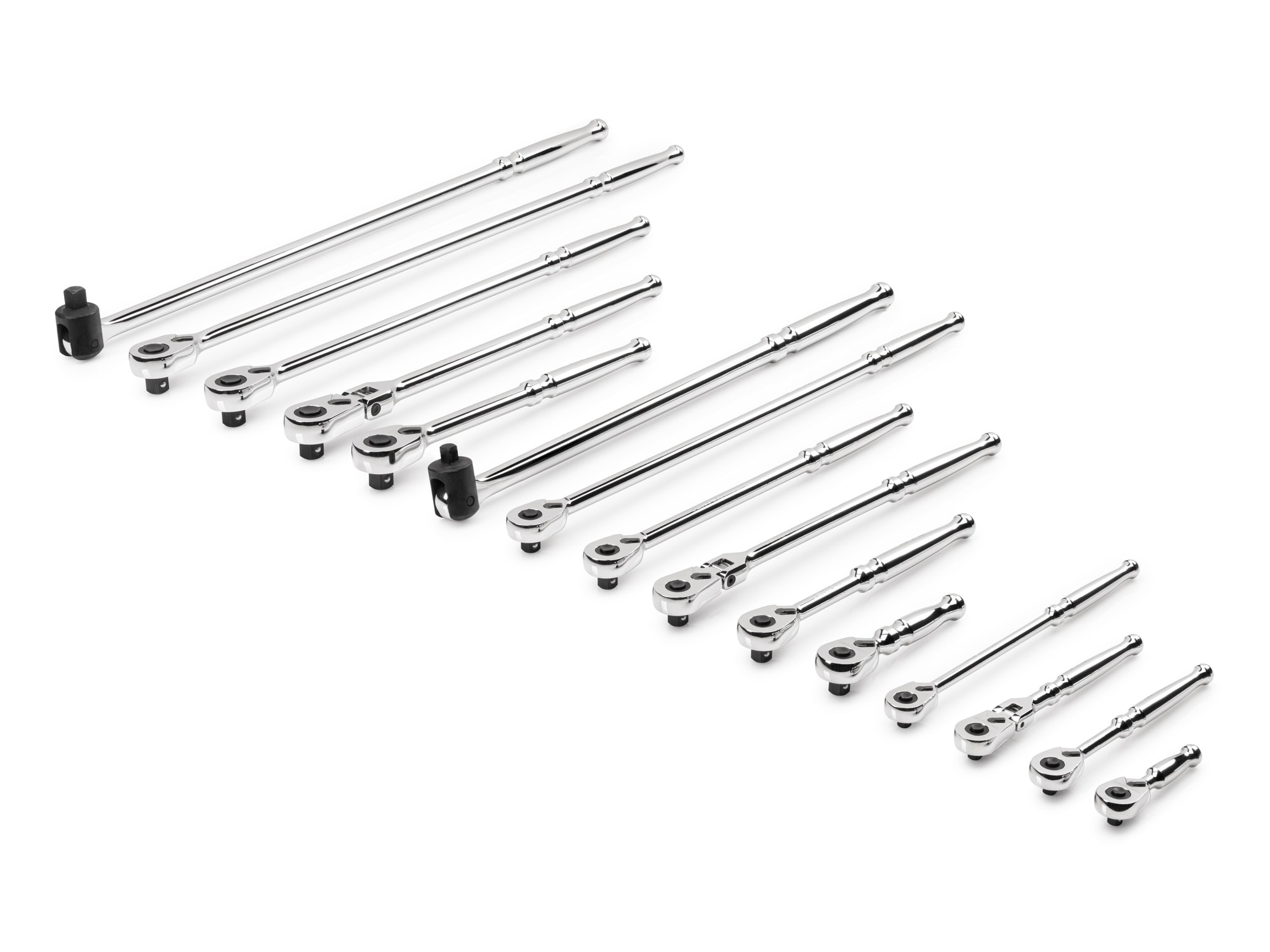 Juego de trinquete de cabeza flexible TEKTON de 15 piezas, 90 dientes, mango pulido completo, unidades de 1/2 pulgadas, 3/8 pulgadas y 1/4 pulgadas