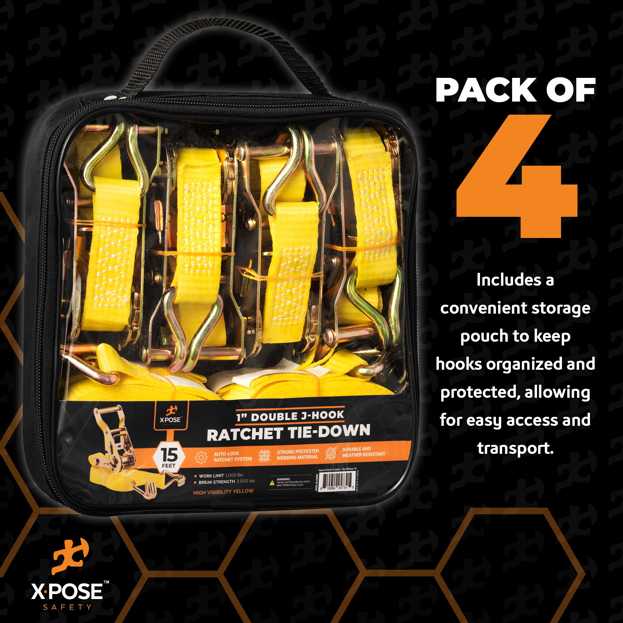 Juego de llaves de trinquete con mango mixto de 4 piezas XPOSE SAFETY - 11 dientes - 1/2 pulgada - 3/8 pulgada - 1/4 pulgada RTD115-DJH-4-X-S