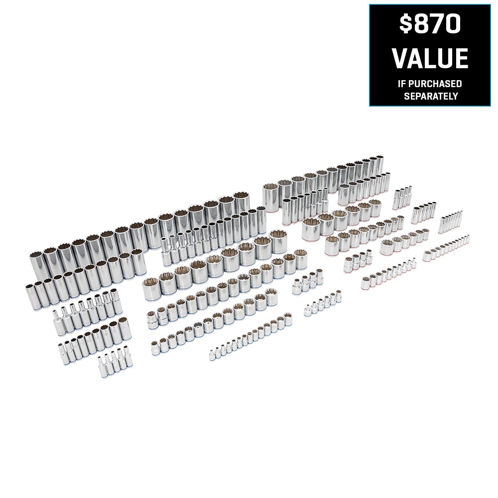 Juego de Llaves de Vaso Rasa y Profunda Kobalt de 1/4 a 1/2 pulgadas, Estándar (SAE) y Métrico, 212 piezas 81797