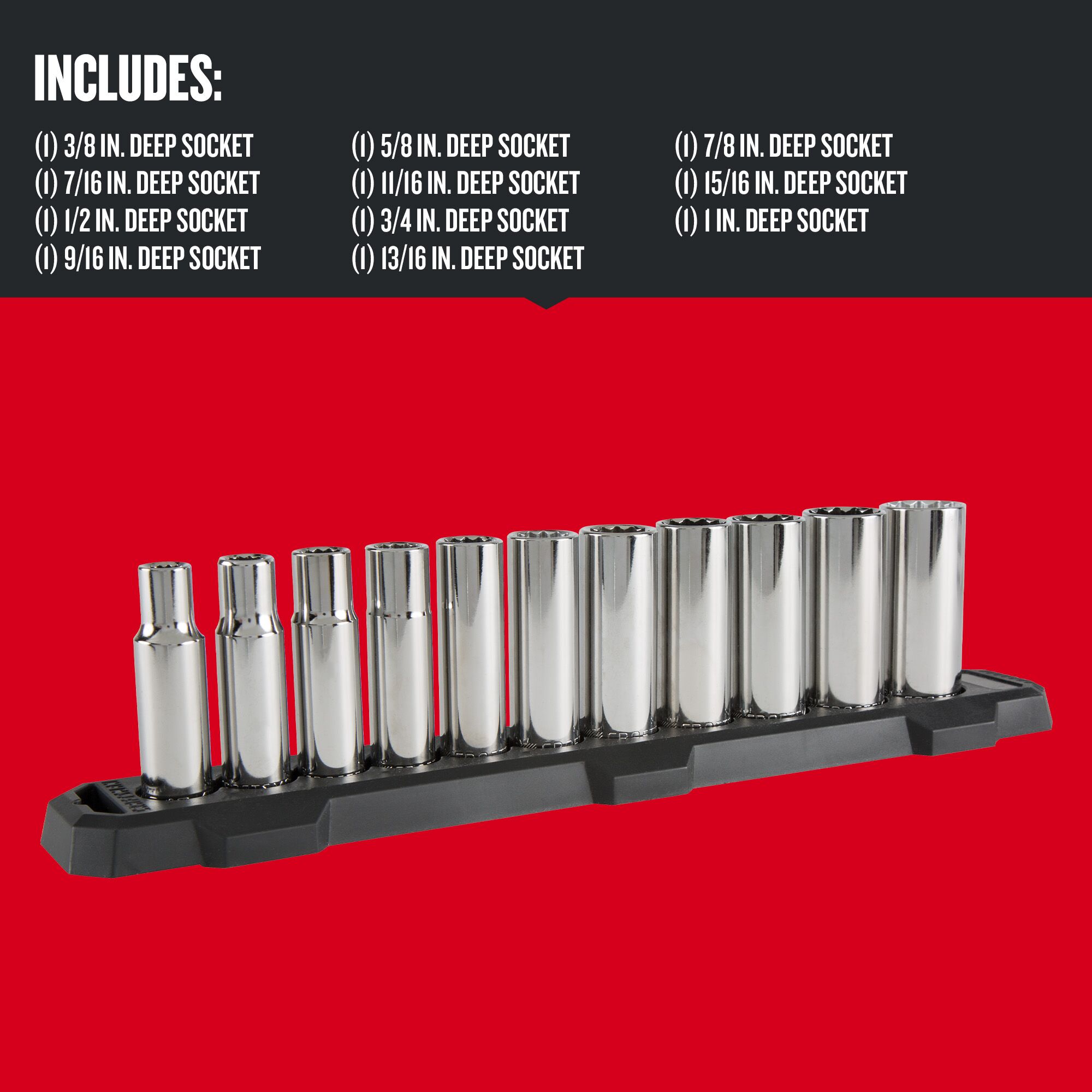 Juego de dados profundos estándar de 1/2 pulgadas (SAE) CRAFTSMAN de 11 piezas