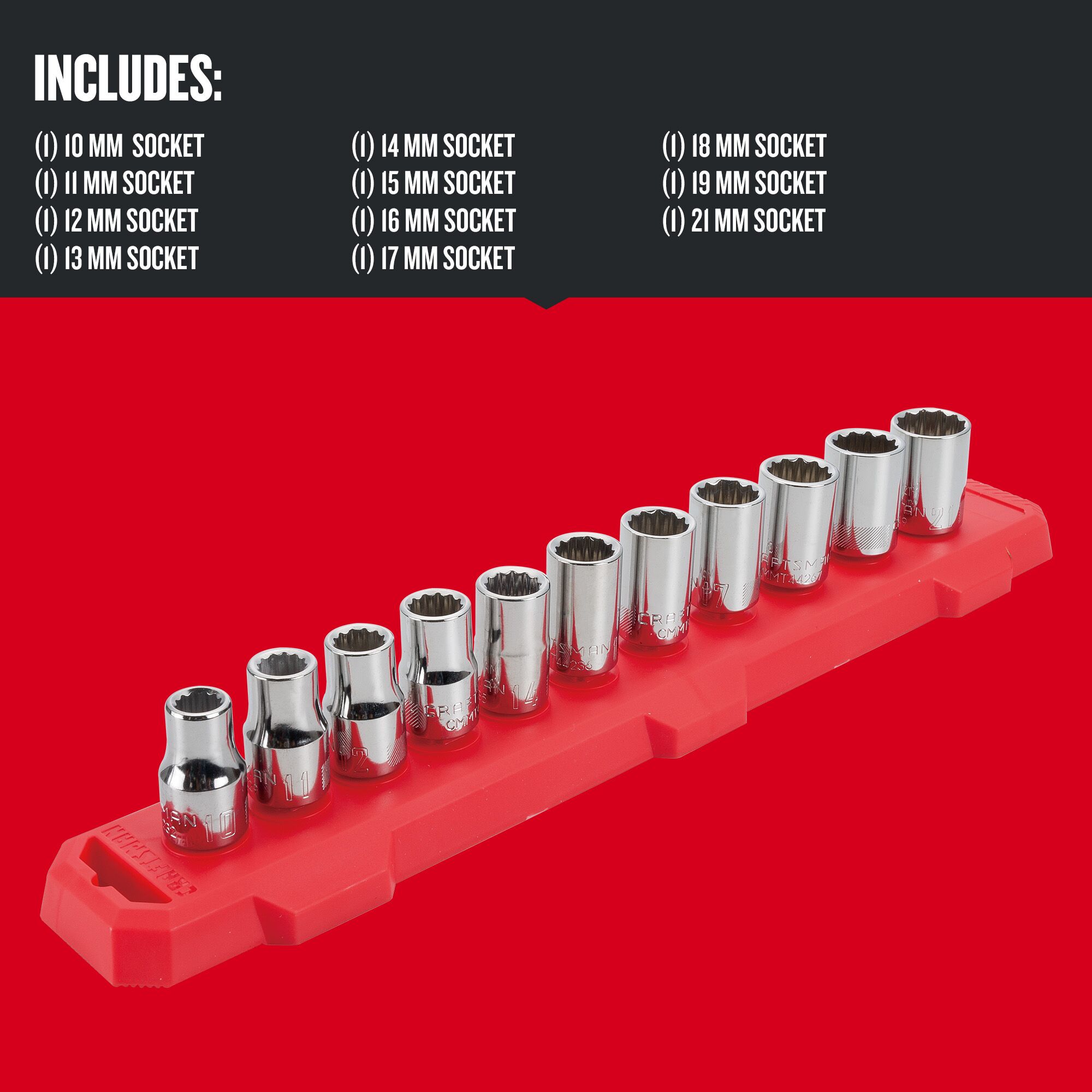Juego de vasos métricos de 1/2 pulgada de CRAFTSMAN, 11 piezas