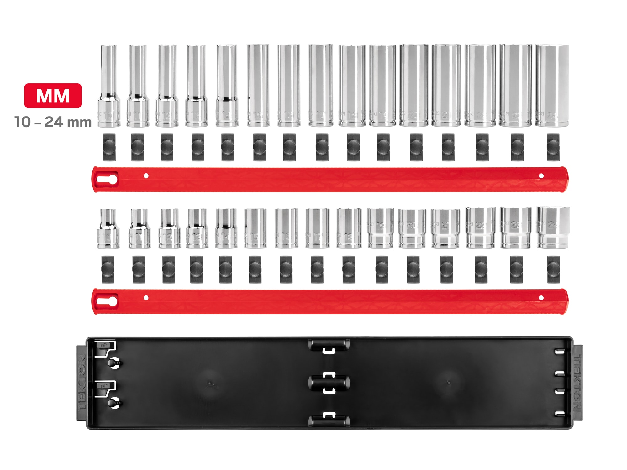 Juego de dados métricos superficiales y profundos de 1/2 pulgadas TEKTON de 30 piezas SHD92211.