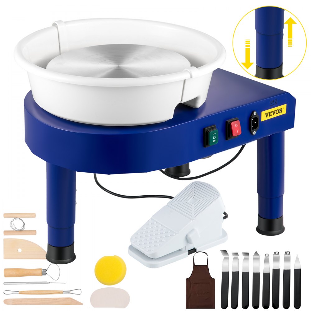 VEVOR Pottery Wheel, 14in Ceramic Wheel Forming Machine, 0-300RPM Speed 0-7.8in Lift Table Electric Clay Machine, Foot Pedal Detachable Basin Sculpting Tool Accessory Kit for Work Home Art Craft DIY - SJS14INCH110VSHLYV1