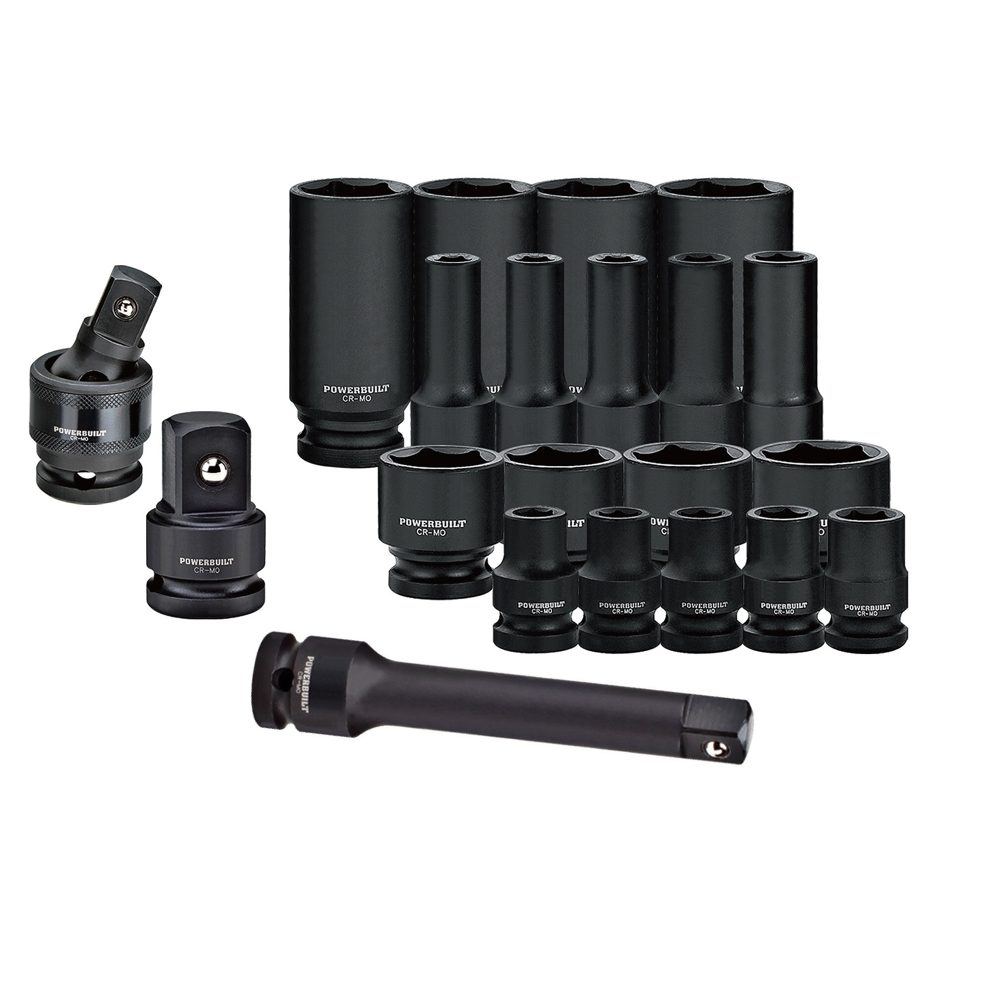 Juego de llaves de vaso rasas y profundas Powerbuilt de 1/2 pulgadas, estándar (SAE) y métricas, 63 piezas 949012