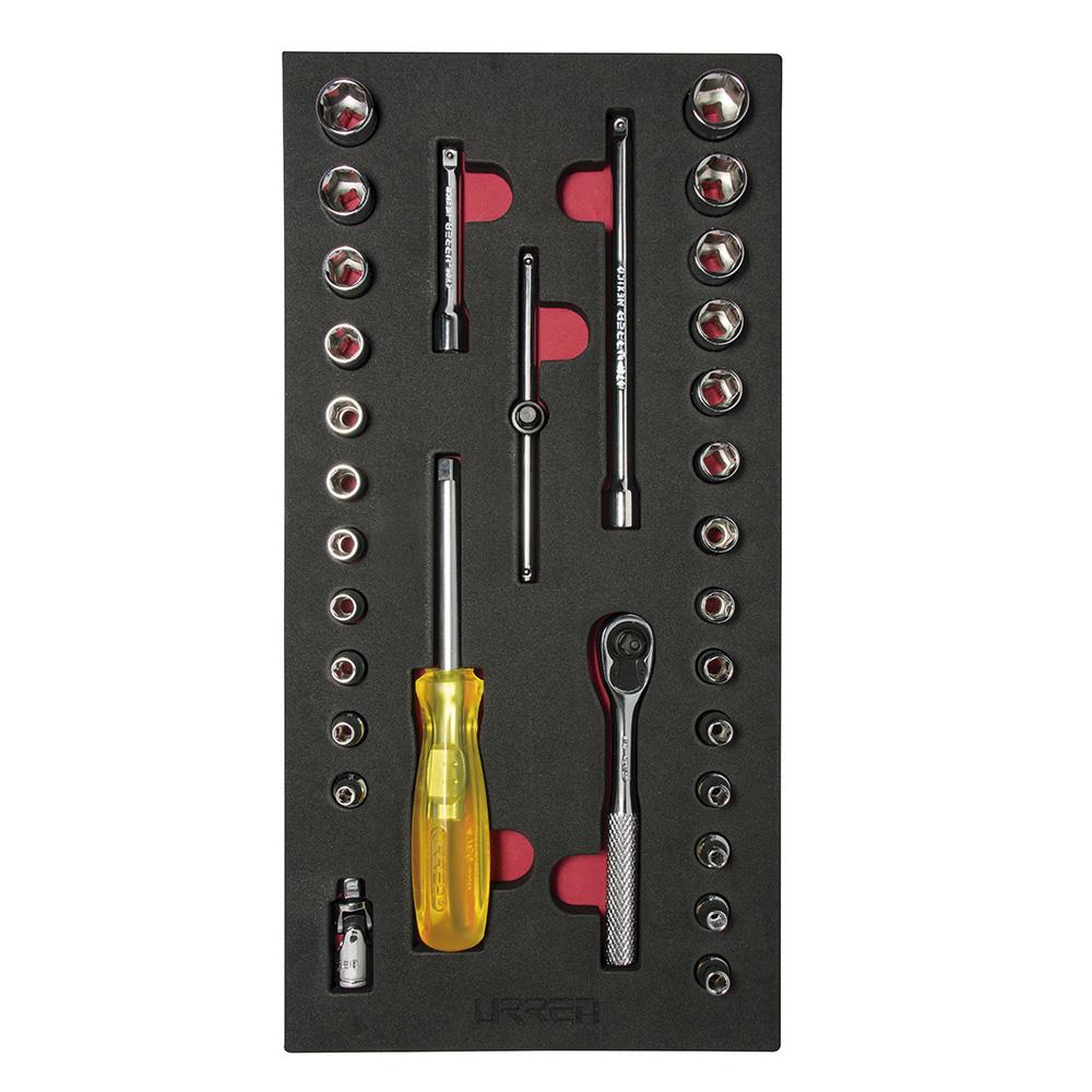 Juego de Dados Inferiores Estándar (SAE) y Métricos de 1/4 de Pulgada URREA de 31 Piezas
