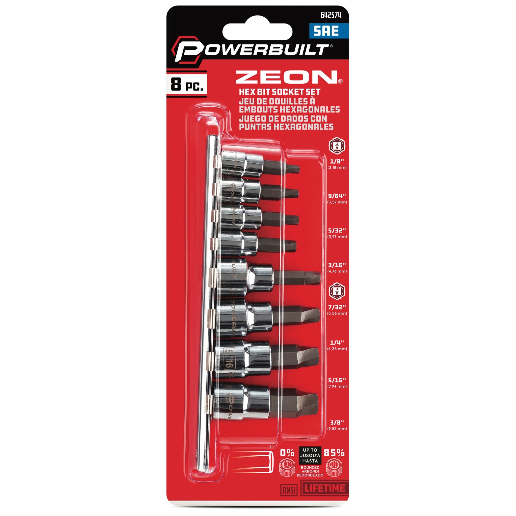Juego de dados rasos estándar (SAE) Powerbuilt de 1/4 pulgadas y 3/8 pulgadas, 8 piezas 240093