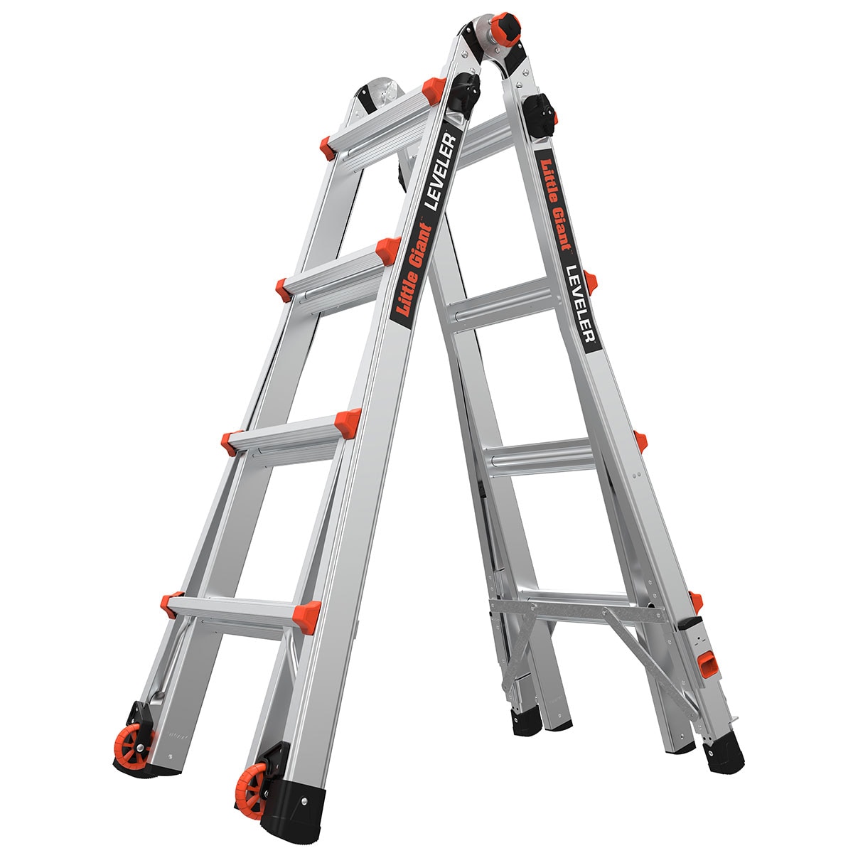 Escalera telescópica multi-posición de 18.0 pies de alcance con niveladores de piernas, capacidad de carga de 375 libras y tipo 1AA - Little Giant Ladders Leveler M17 16617-801