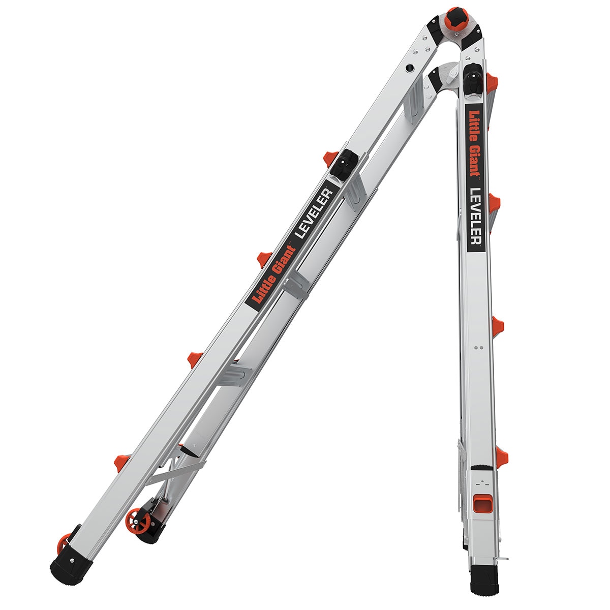 Escalera telescópica multi-posición de 18.0 pies de alcance con niveladores de piernas, capacidad de carga de 375 libras y tipo 1AA - Little Giant Ladders Leveler M17 16617-801