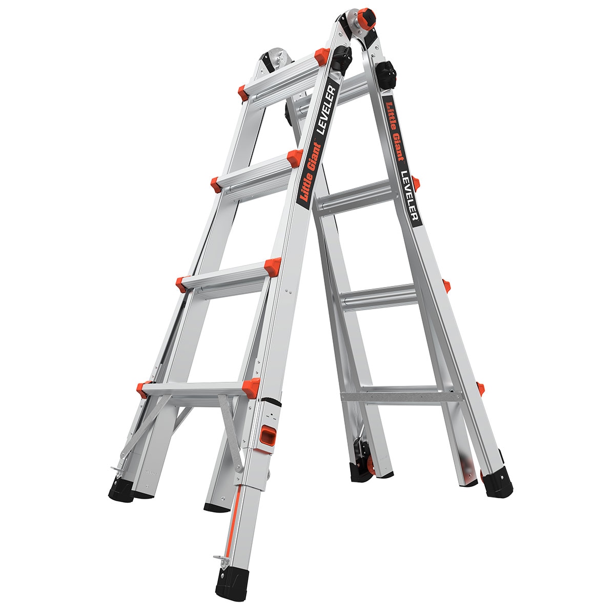 Escalera telescópica multi-posición de 18.0 pies de alcance con niveladores de piernas, capacidad de carga de 375 libras y tipo 1AA - Little Giant Ladders Leveler M17 16617-801