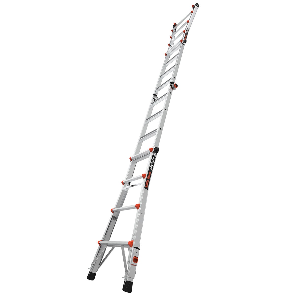 Escalera telescópica multi-posición de 18.0 pies de alcance con niveladores de piernas, capacidad de carga de 375 libras y tipo 1AA - Little Giant Ladders Leveler M17 16617-801