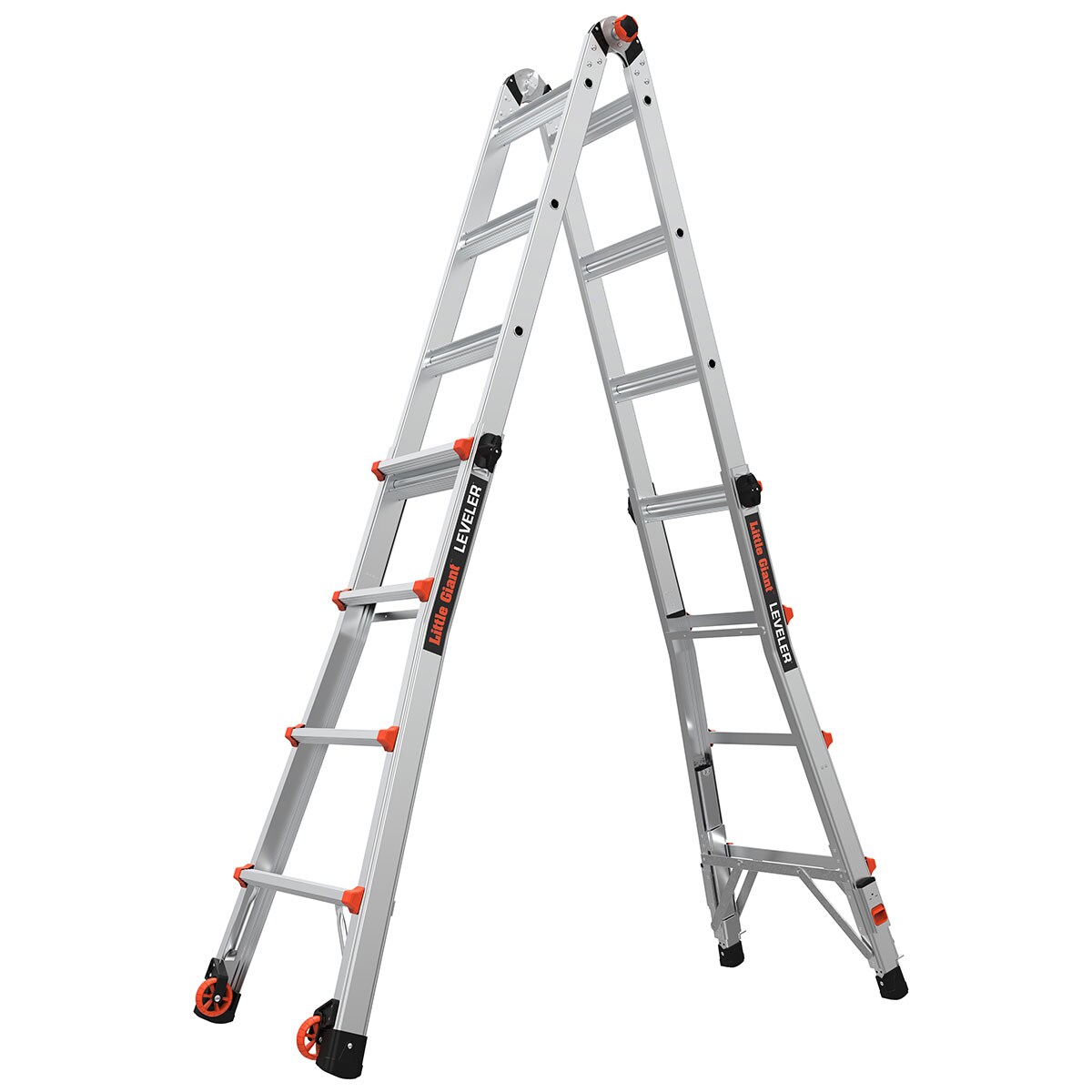 Escalera telescópica multi-posición de 18.0 pies de alcance con niveladores de piernas, capacidad de carga de 375 libras y tipo 1AA - Little Giant Ladders Leveler M17 16617-801
