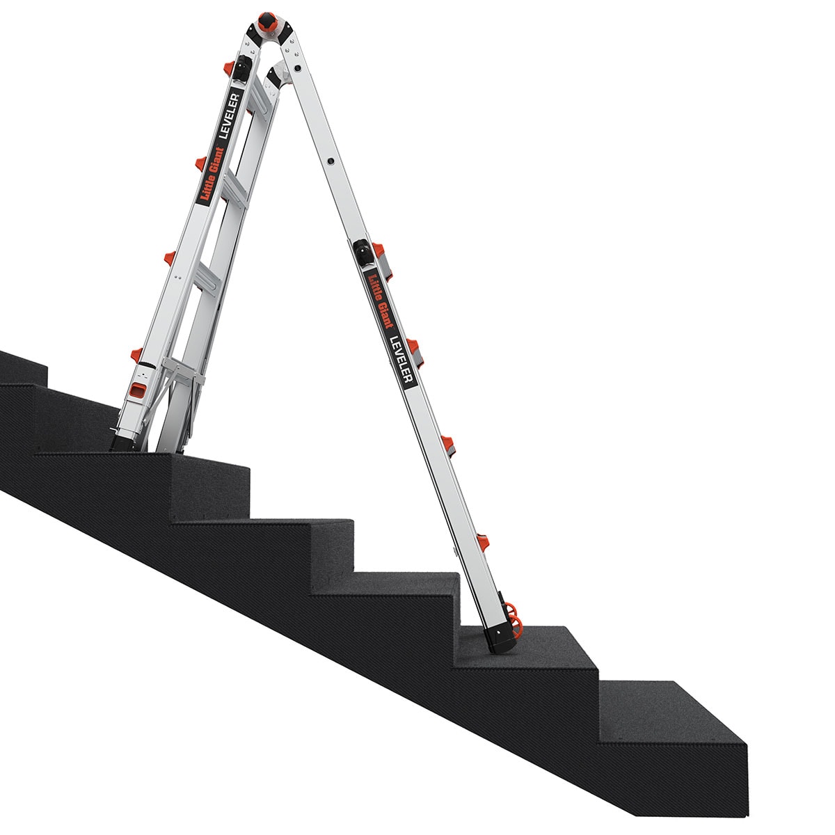 Escalera telescópica multi-posición de 18.0 pies de alcance con niveladores de piernas, capacidad de carga de 375 libras y tipo 1AA - Little Giant Ladders Leveler M17 16617-801