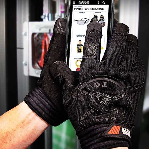 Guantes de Mecánico de Klein Tools, XL, Negro, Acolchados Reforzados, de Tela - 40234