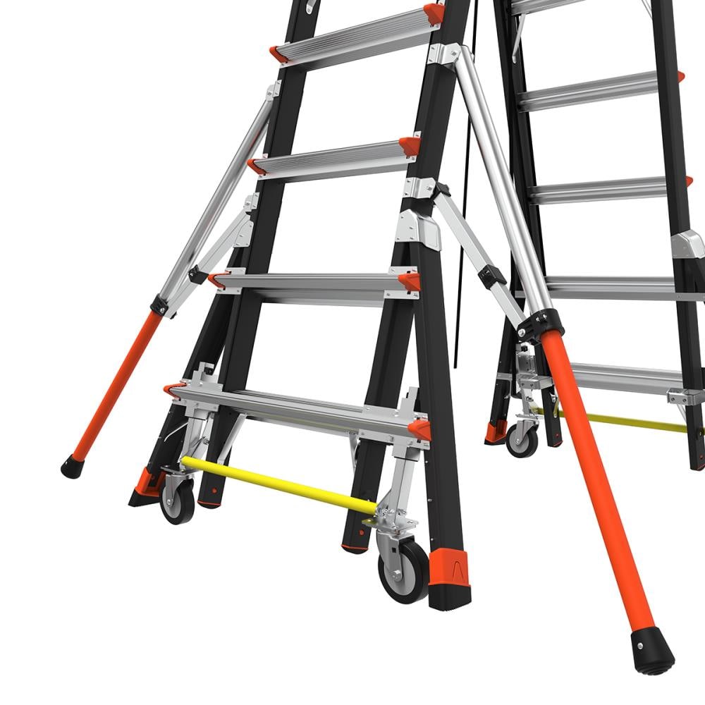 Escalera telescópica de plataforma ajustable con jaula de seguridad Little Giant M8 de 14 pies (altura de alcance de 19.9 pies) Tipo 1AA de fibra de vidrio - Capacidad de carga de 375 lbs.