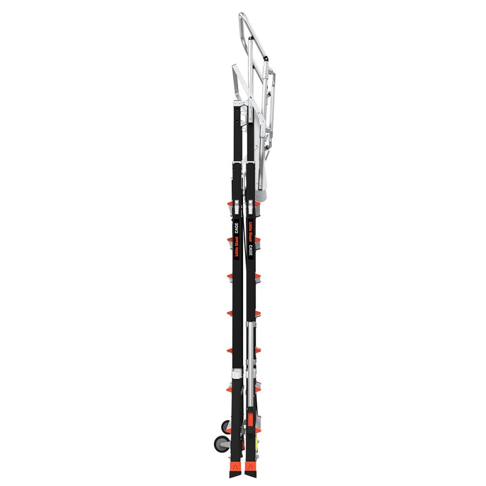Escalera telescópica de plataforma ajustable con jaula de seguridad Little Giant M8 de 14 pies (altura de alcance de 19.9 pies) Tipo 1AA de fibra de vidrio - Capacidad de carga de 375 lbs.