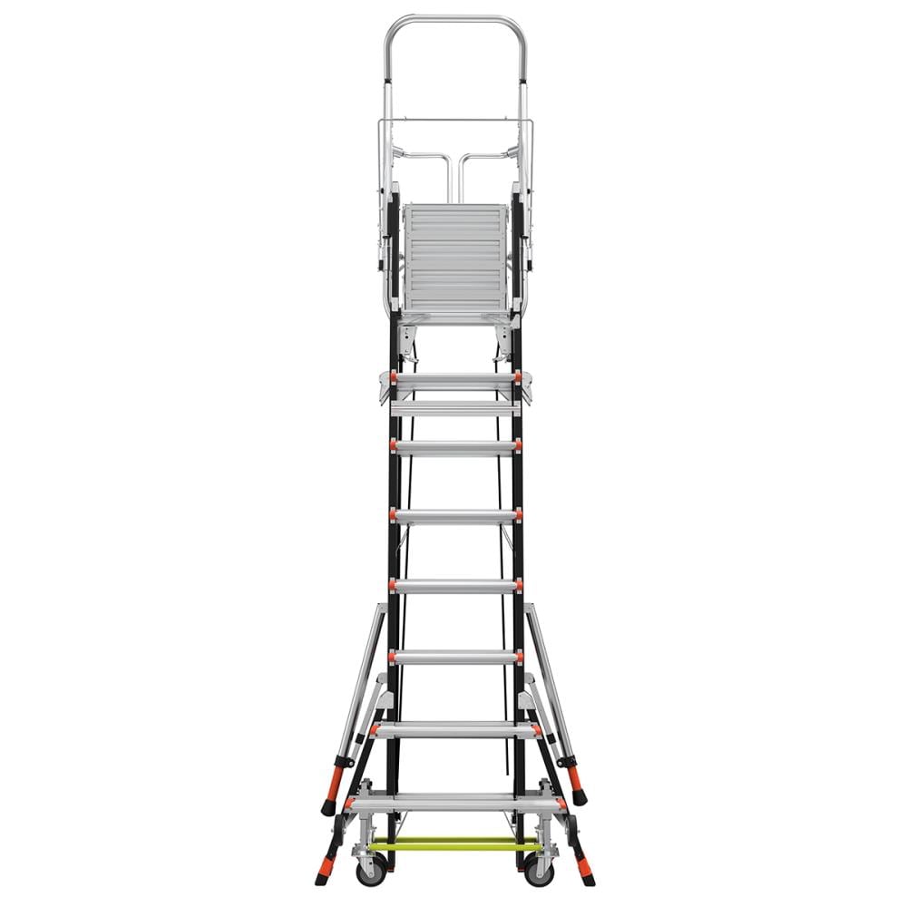 Escalera telescópica de plataforma ajustable con jaula de seguridad Little Giant M8 de 14 pies (altura de alcance de 19.9 pies) Tipo 1AA de fibra de vidrio - Capacidad de carga de 375 lbs.
