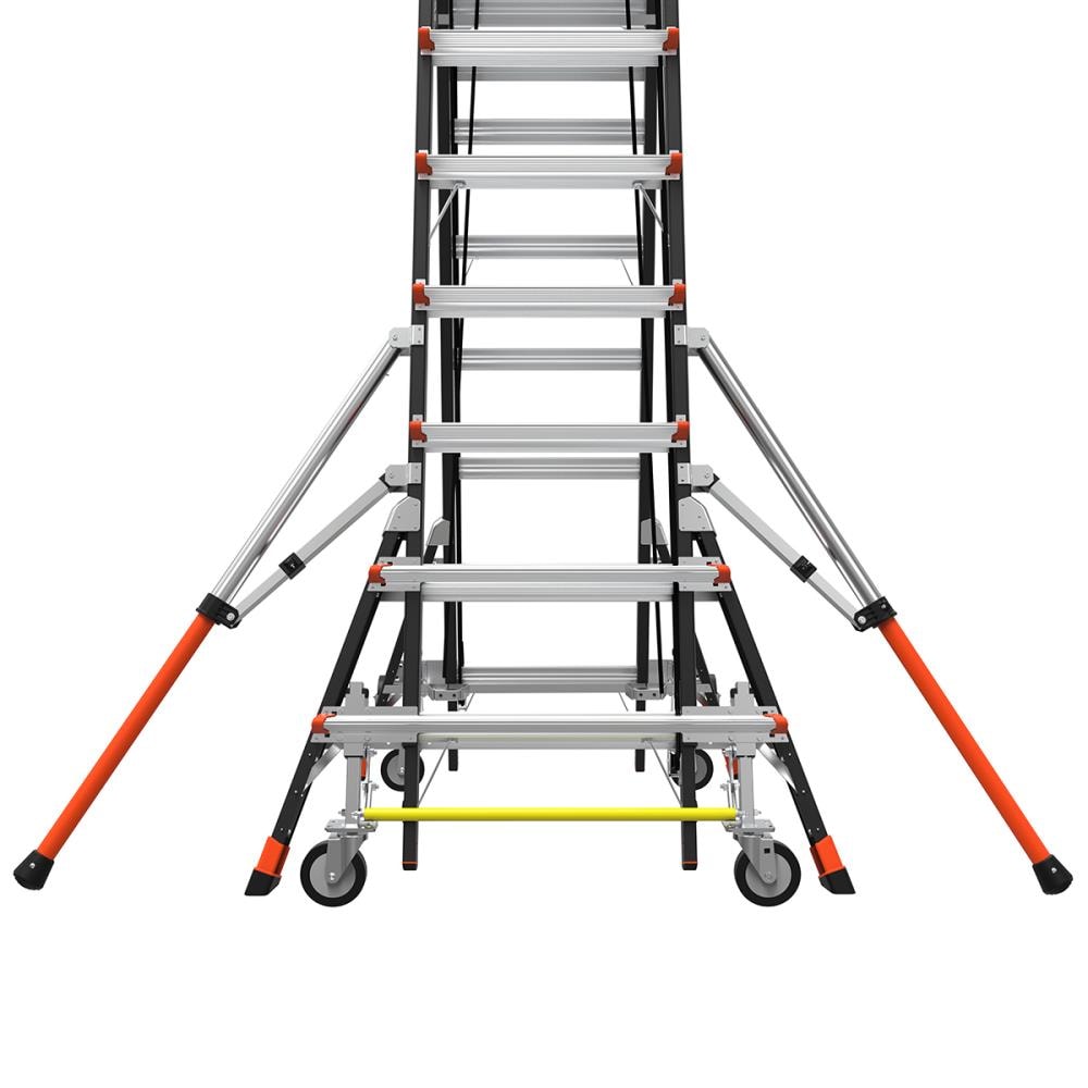 Escalera telescópica de plataforma ajustable con jaula de seguridad Little Giant M8 de 14 pies (altura de alcance de 19.9 pies) Tipo 1AA de fibra de vidrio - Capacidad de carga de 375 lbs.