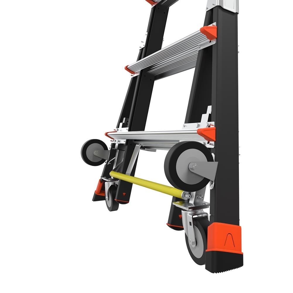 Escalera telescópica de plataforma ajustable con jaula de seguridad Little Giant M8 de 14 pies (altura de alcance de 19.9 pies) Tipo 1AA de fibra de vidrio - Capacidad de carga de 375 lbs.
