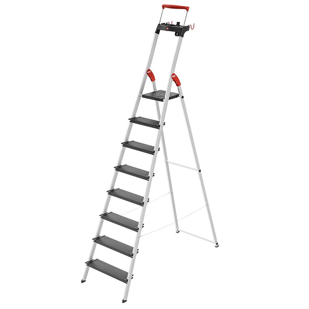 Escalera plataforma de aluminio tipo 2 Hailo L100 Pro de 8.43 pies (altura de alcance de 12.2 pies) con capacidad de carga de 225 libras.