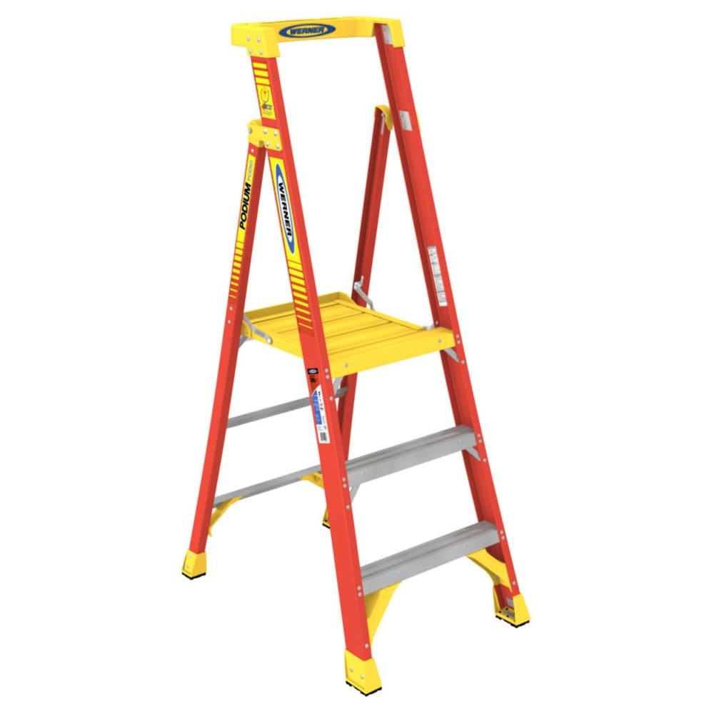 Escalera de plataforma de fibra de vidrio tipo 1A con capacidad de carga de 300 libras y altura de alcance de 9 pies (3 pies de largo) Werner PD6203