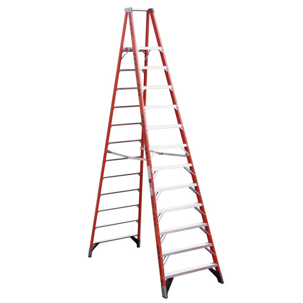 Escalera de plataforma de fibra de vidrio tipo 1A de capacidad de carga de 136 kg, de 12 pies (altura de alcance de 16 pies) Werner P7400 P7412.