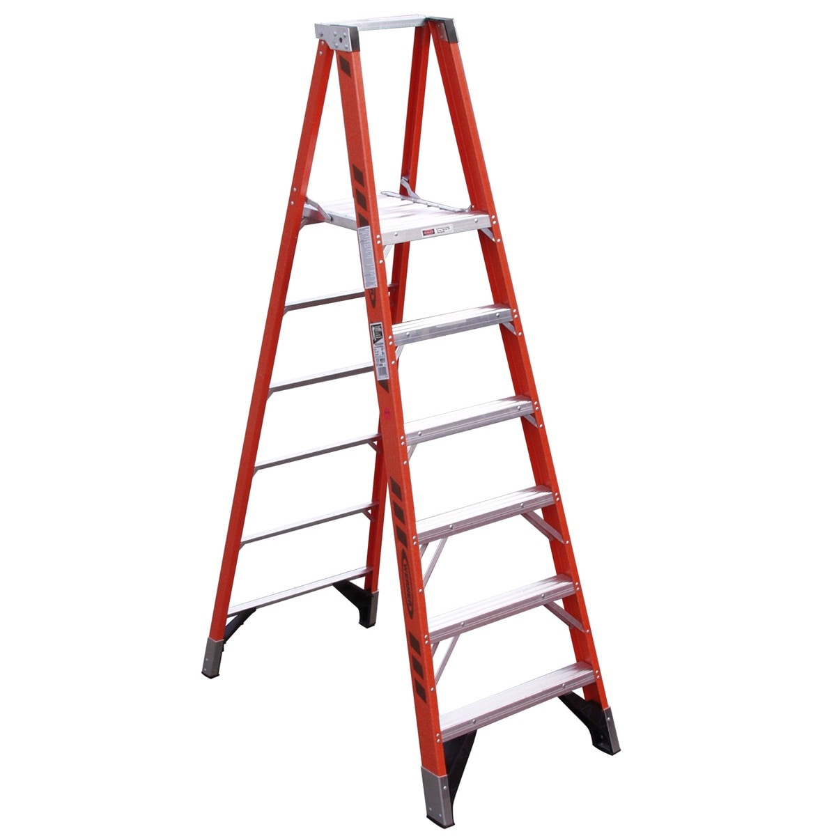Escalera de plataforma de fibra de vidrio tipo 1AA de 8 pies (altura de alcance de 12 pies) Werner P7400 - Capacidad de carga de 375 libras (modelo P7406)