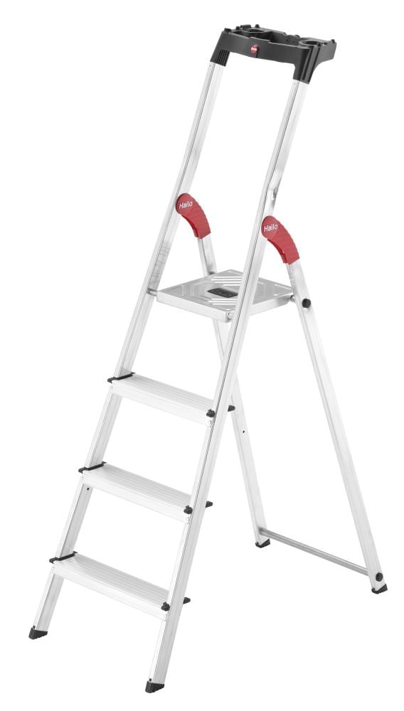 Escalera de plataforma de aluminio tipo 2 de 5.28 pies (altura de alcance de 9.35 pies) Hailo L60 con capacidad de carga de 225 libras.
