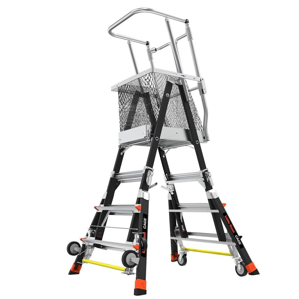 Escalera de plataforma telescópica ajustable con jaula de seguridad, modelo M3, de 5 pies (altura de alcance de 11.5 pies), de fibra de vidrio Tipo 1AA con capacidad de carga de 375 lbs. - 18503-240