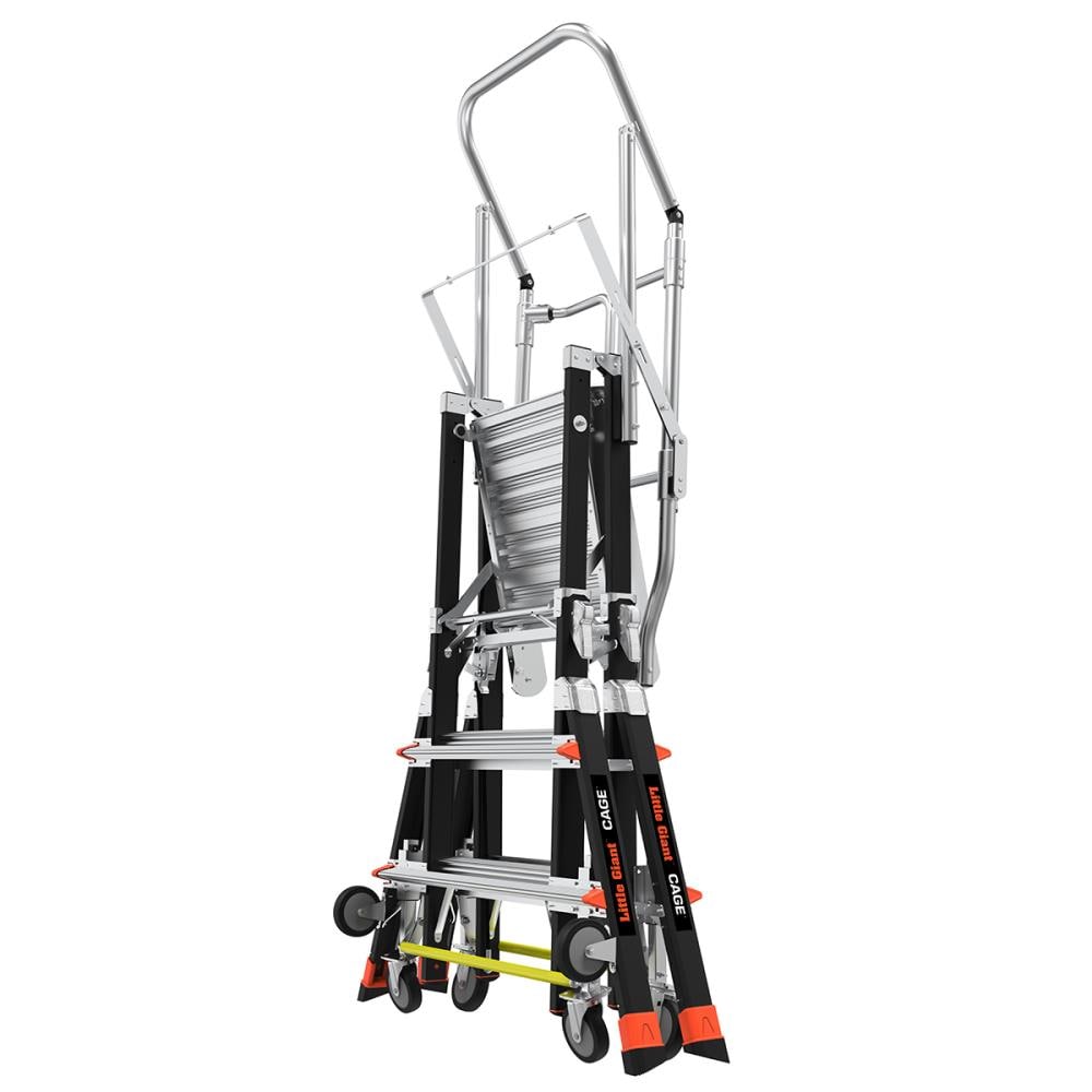 Escalera de plataforma telescópica ajustable con jaula de seguridad, modelo M3, de 5 pies (altura de alcance de 11.5 pies), de fibra de vidrio Tipo 1AA con capacidad de carga de 375 lbs. - 18503-240