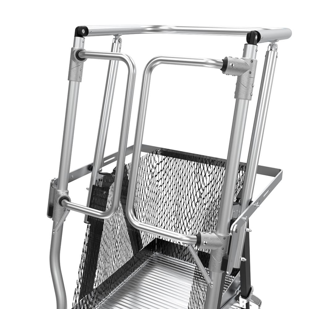 Escalera de plataforma telescópica ajustable con jaula de seguridad, modelo M3, de 5 pies (altura de alcance de 11.5 pies), de fibra de vidrio Tipo 1AA con capacidad de carga de 375 lbs. - 18503-240