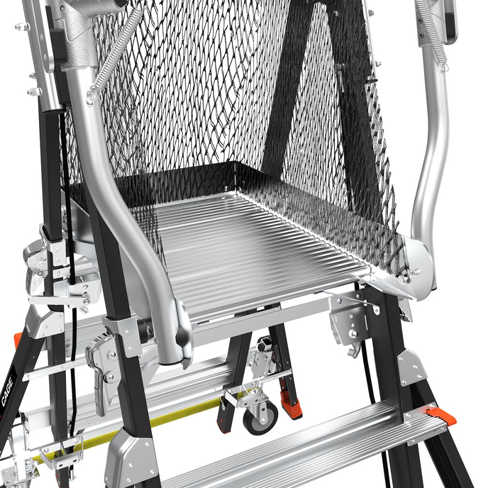 Escalera de plataforma telescópica ajustable con jaula de seguridad, modelo M3, de 5 pies (altura de alcance de 11.5 pies), de fibra de vidrio Tipo 1AA con capacidad de carga de 375 lbs. - 18503-240