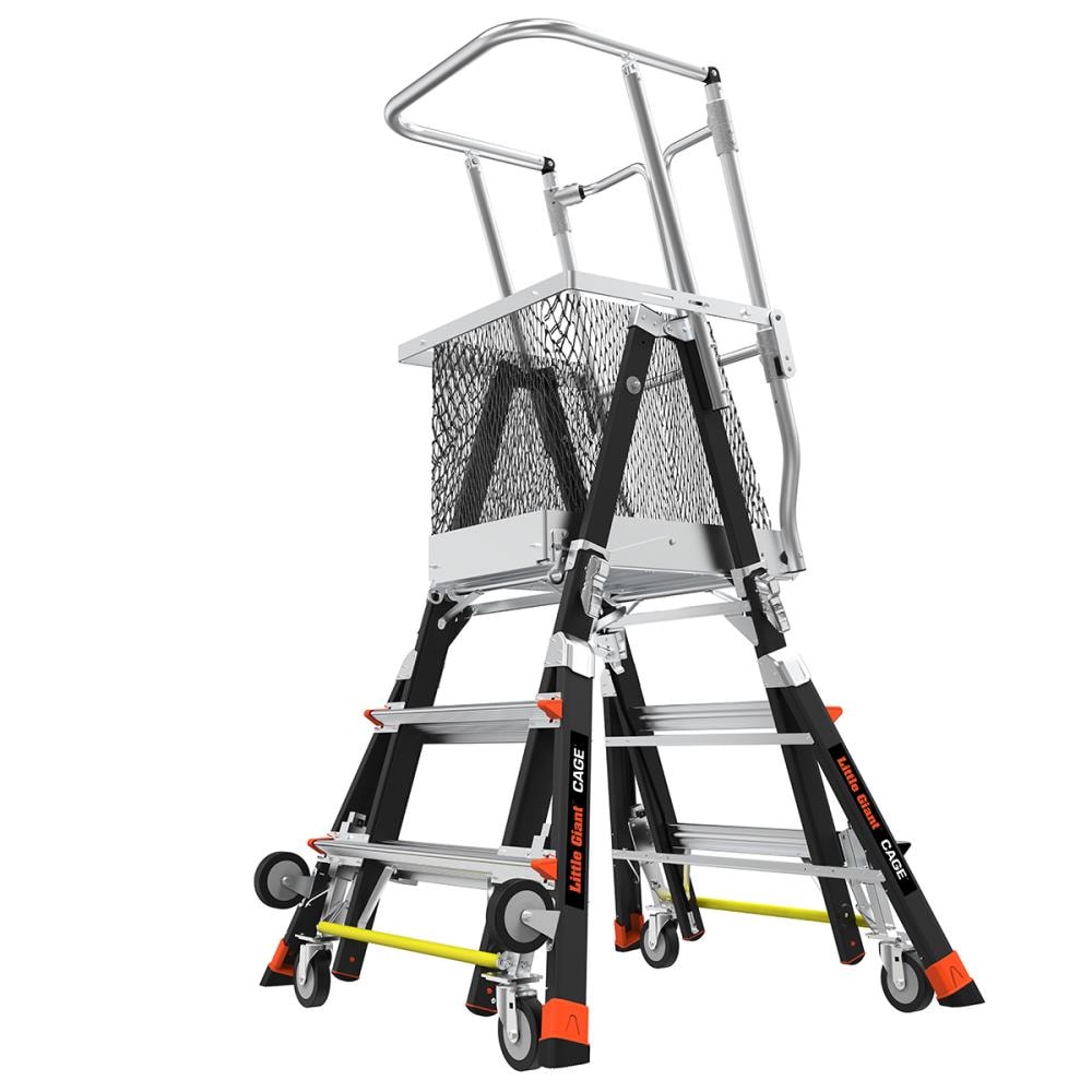 Escalera de plataforma telescópica ajustable con jaula de seguridad, modelo M3, de 5 pies (altura de alcance de 11.5 pies), de fibra de vidrio Tipo 1AA con capacidad de carga de 375 lbs. - 18503-240