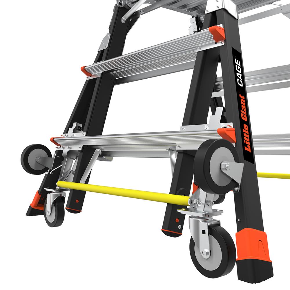 Escalera de plataforma telescópica ajustable con jaula de seguridad, modelo M3, de 5 pies (altura de alcance de 11.5 pies), de fibra de vidrio Tipo 1AA con capacidad de carga de 375 lbs. - 18503-240